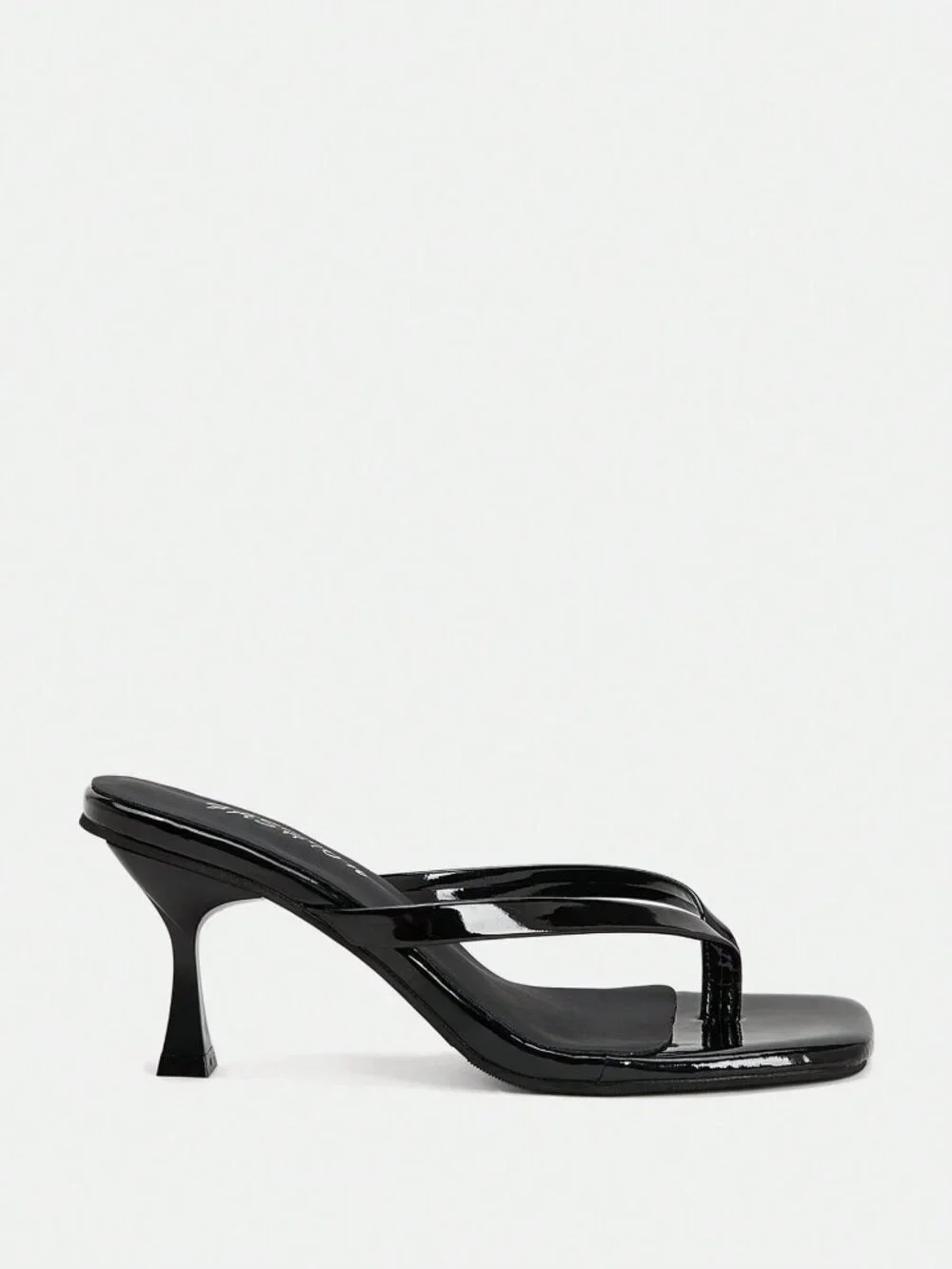Black Elegant Women's High Heel Flip Flops, Criss-Cross Strap, Square Toe